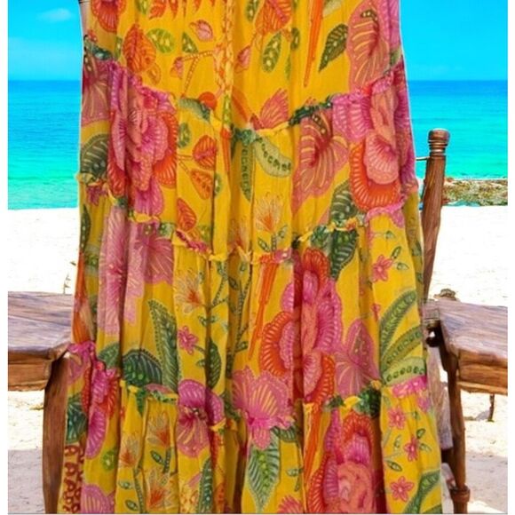 🌞 Farm Rio Yellow Macaw Bloom Maxi Dress 🦜 Size Medium – Sold Out Online - Picture 16 of 16